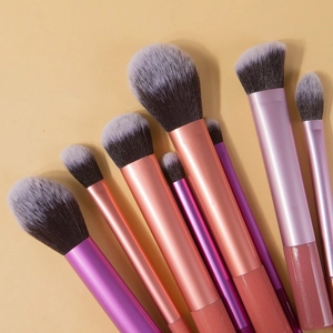 Set of 8 colorful makeup brushes with gradient bristles for foundation and eyeshadow