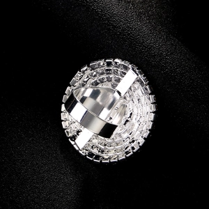 Sparkling silver round ring with pave-set crystals on a sleek polished metal band