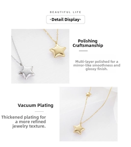 Detailed macro view of star pendant featuring multi-layer vacuum plating and mirror polish