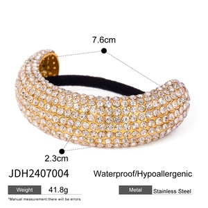 Gold stainless steel ponytail hair cuff with rhinestones, 7.6cm length, waterproof hair accessory