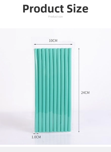 Set of 10 mint green flexible hair rollers with detailed 24cm length and 1cm diameter size