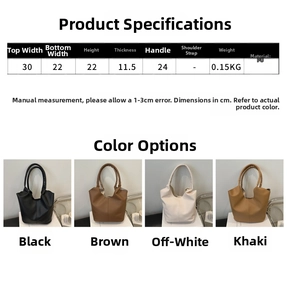 Detailed size specifications and color matrix of minimalist PU leather tote bag models