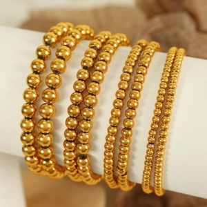 Minimalist Stainless Steel Gold Beaded Bracelet For Women Polished Smooth Metal Ball Chain Jewelry Fashion Accessory