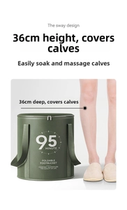 Detail view of 36cm deep green foldable foot bath bucket with zipper lid and leg cover