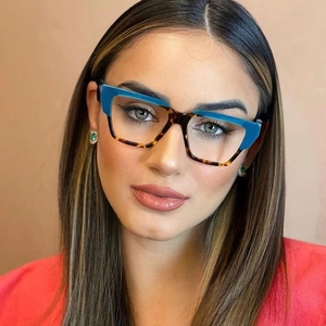 Retro Square Anti Blue Light Glasses TR90 Patchwork Cat Eye Frame For Women Men Vintage Fashion Clear Lens Eyewear