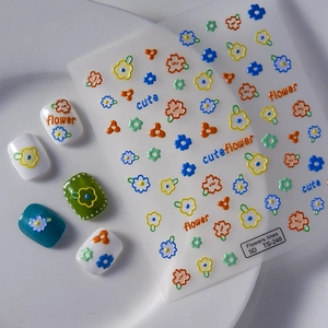 5D embossed nail art stickers with colorful sunflowers and bees design for manicures