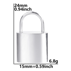 Detail view of silver stainless steel padlock pendant with measurements 24x15mm and 6.8g