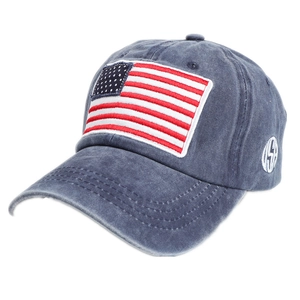 Berretto da baseball in cotone lavato con ricamo bandiera USA e patch laterale