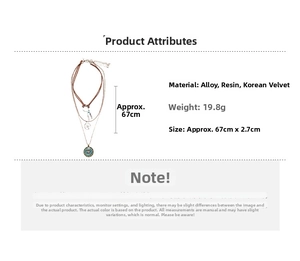 Three-piece bohemian set with resin leaf pendant and velvet cord necklace detailing