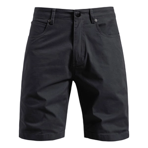 Vue détaillée de dessus du short décontracté en coton noir avec cinq poches classiques