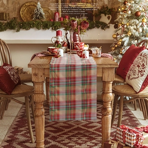 Christmas Plaid Table Runner Fabric Tartan Decorative Tabletop Layout Nordic Style Festive Holiday Party Decor
