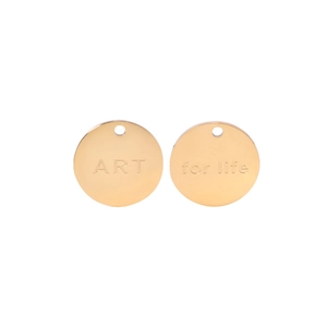 Polished gold circular stainless steel pendants with engraved ART and for life text