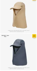 Detail of sun hat with breathable face mask and neck protection flap for full UV defense