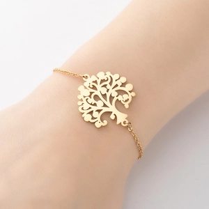 Minimalistisches goldenes Lebensbaum-Armband mit feiner Gliederkette für Damen
