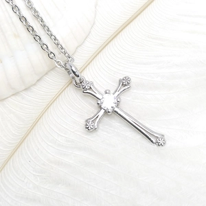 Cross Pendant Necklace Copper White Gold Plated Zircon Punk Gothic Style Jewelry For Men And Women