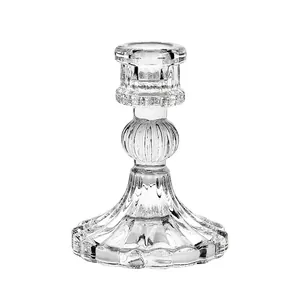 Nordic glass diamond candlestick holder with a sturdy base for home table decoration