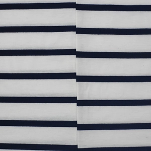 Close-up of blue and white striped knit fabric texture on a casual men shirt