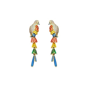 Vintage parrot earrings with colorful enamel and crystals in a gold-plated finish
