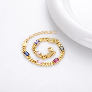 Dettaglio del bracciale in argento s925 dorato con pietre preziose rettangolari colorate