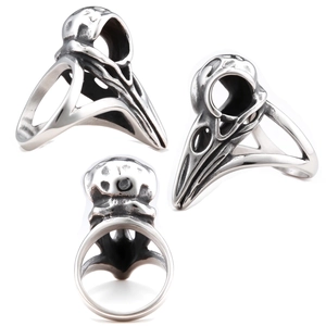Gothic Raven Skull Ring Stainless Steel Nordic Viking Crow Head Bone Retro Punk Rock Jewelry For Men Women