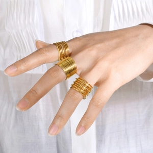 Stainless Steel Gold Multi Layer Line Ring For Women Geometric Adjustable Opening Finger Ring Personalized Fashion Jewelry