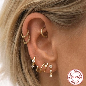 S925 sterling silver gold cluster geometric tassel earrings featuring CZ zircon inlay