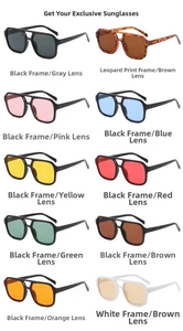 Collection of double-bridge square sunglasses in ten various frame and lens color options