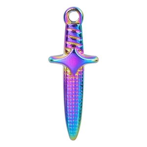 Pendente a spada in acciaio inossidabile arcobaleno con texture a spirale e dettagli a rete