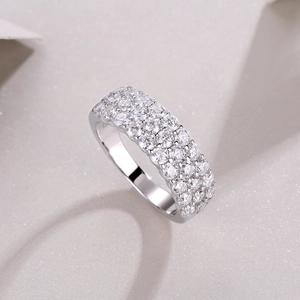Elegant 925 sterling silver moissanite ring with multi-row pavé setting in minimalist style