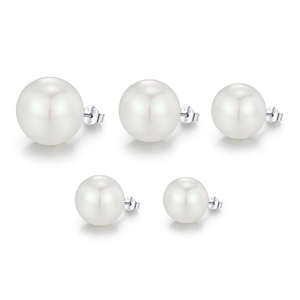 Set of 5 pairs of S925 sterling silver pearl stud earrings in various sizes
