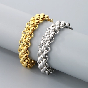 Bracciali a catena doppia a maglie retrò in acciaio inossidabile lucido oro 18K e argento