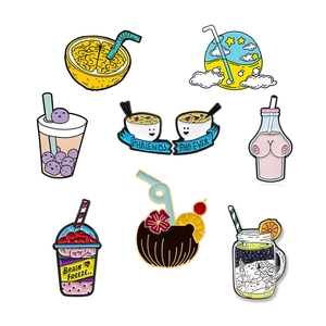 Cartoon Enamel Brooch Pin Alloy Creative Drink Milk Tea Brain Coconut Metal Badge For Backpack Clothes Accessory