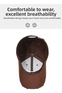Detail view of brown cotton baseball cap interior with reinforced stitching and sweatband