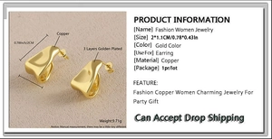 Detail view of 18k gold plated geometric C-shape earrings with precise size dimensions