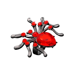 Detailed macro of gothic spider ring with red teardrop stone and black alloy finish