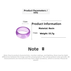 Detail of purple resin bangle featuring 7.5cm diameter and smooth translucent finish