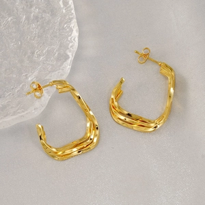 Elegant gold layered twisted geometric hoop earrings for women in stainless steel