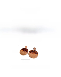 Detailed dimensions of acrylic and wood round drop earrings with tortoiseshell texture