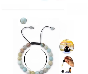 Detail of 8mm natural Amazonite stone beads on an adjustable woven bracelet cord