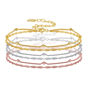 925 Sterling Silver Double Layer Bracelet Beaded Twisted Chain Adjustable Elegant Jewelry Women Gold Rose Gold Plated