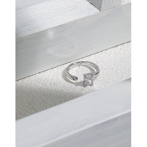 Minimalist S925 sterling silver open ring with rectangular zircon and micro-inlaid stones