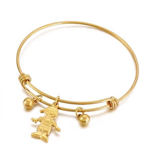 Stainless Steel Bangle Bracelet Adjustable With Cartoon Boy Pendant And Metal Beads Hip Hop Style Jewelry For Kids