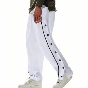 Pantalon de basket blanc pour hommes avec bandes noires et boutons-pression latéraux