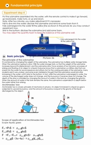 Detailed science experiment guide explaining buoyancy and Archimedes' principle for toy submarine