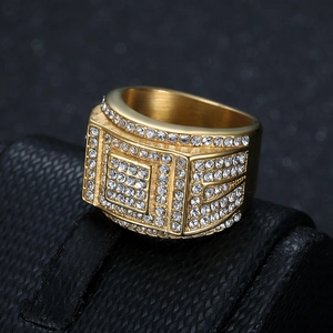 Iced out gold plated square hip hop ring with sparkling pavé cubic zirconia diamonds