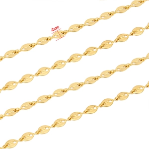 4mm 18k gold plated stainless steel coffee bean link chain for DIY jewelry making