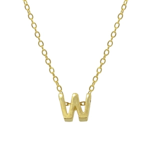 Detailed close-up of a 925 sterling silver golden letter W pendant necklace