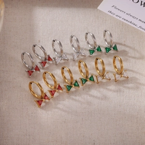 Bowknot zircon earrings set in gold and silver finish with red green and clear crystals