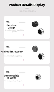 Detail of titanium steel magnetic clip earrings with Roman numeral engraving and plating