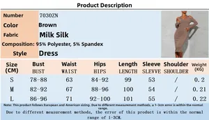 Detailed size guide and fabric specification for the brown cutout halter neck dress